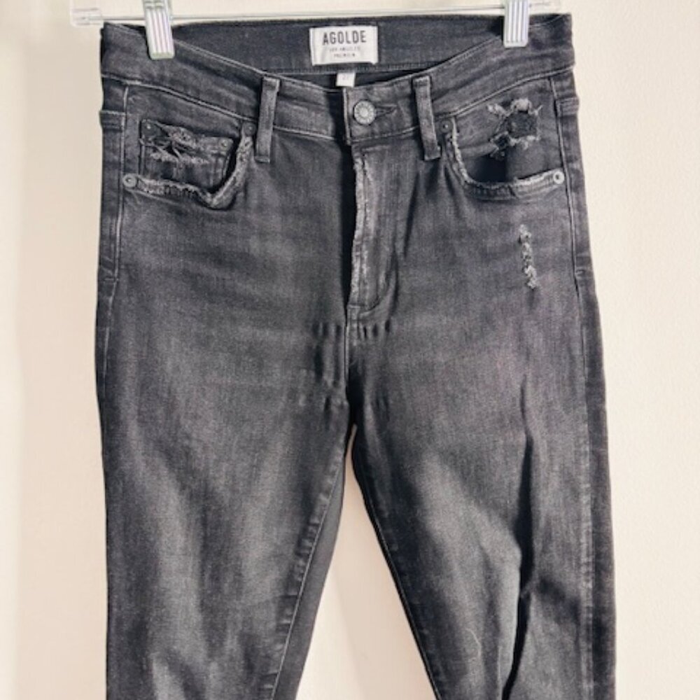 Agolde Distressed Staight Leg Jeans - Black size 27 - Picture 3 of 7